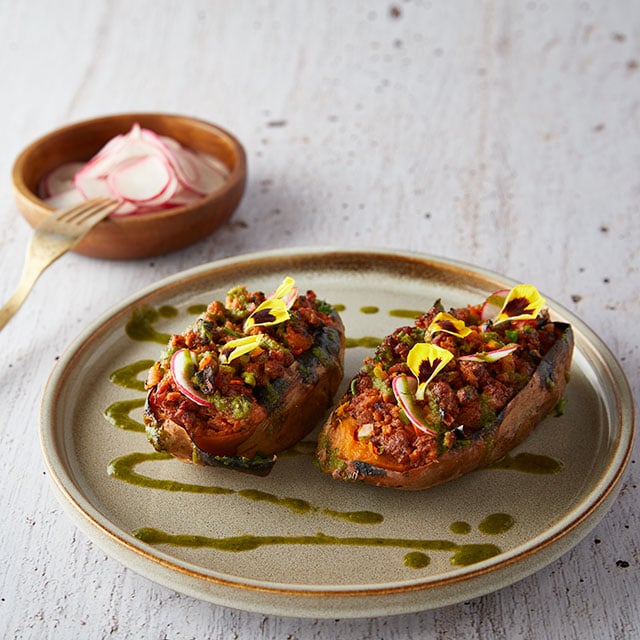 Γλυκοπατάτες Γεμιστές με Raw NoBeef Burger