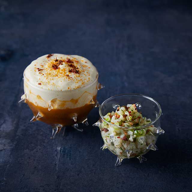 Σούπα Γαρίδας με Αφρό Μαγιονέζας και Ταρτάρ Γαρίδας