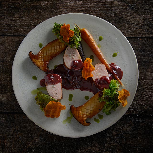 Ψαρονέφρι με Σάλτσα Κόκκινου Κρασιού και Κεράσια