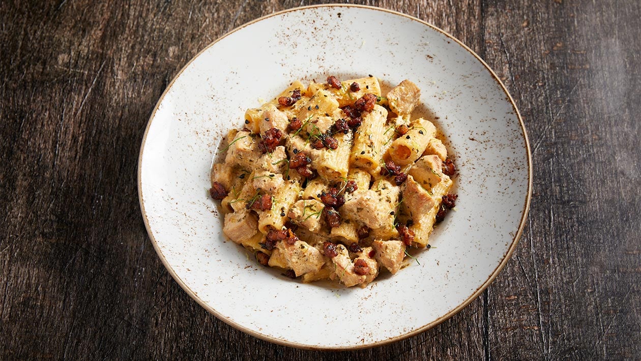 Ριγκατόνι με Crispy Κοτόπουλο και Σάλτα Ρικότα-Pesto Rosso – - συνταγή