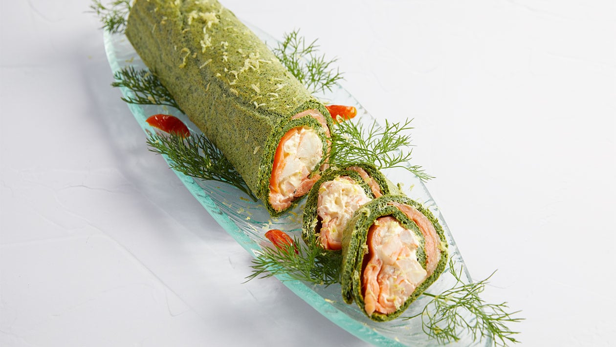 Ρολό Καπνιστού Σολομού με Γαρίδες και Σπανάκι – - συνταγή