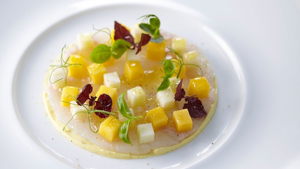 Carpaccio Καραβίδας με κάρυ, μάνκο και πράσινο μήλο – - συνταγή