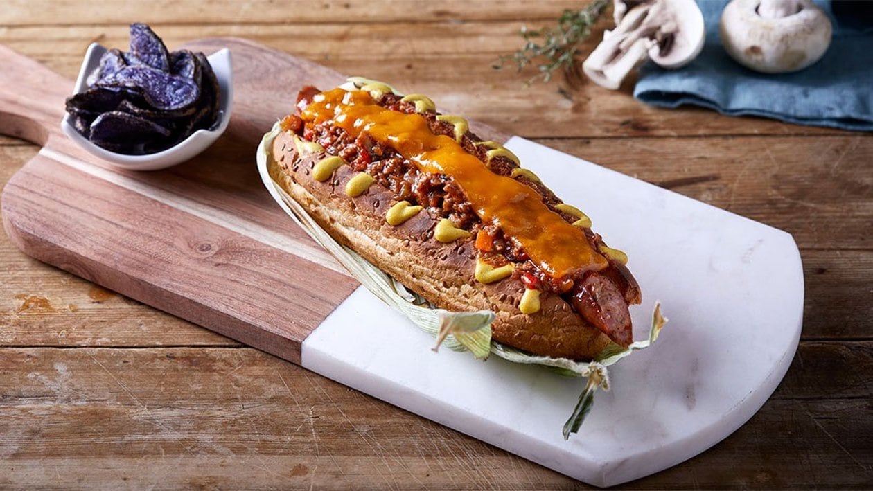 Hot Dog με Μοσχαρίσιο κιμά και Λιωμένο Τσένταρ