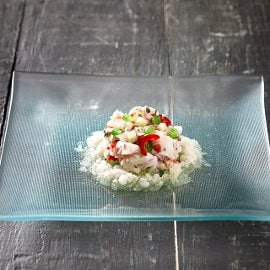 Γαρίδες Ceviche Αρωματισμένες με Πεπόνι και Γρανίτα από Πεπόνι