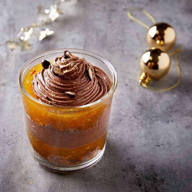 Μους Σοκολάτα με Μελωμένο Μελομακάρονο και Μαρμελάδα με Πορτοκάλι